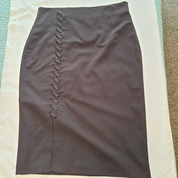 Worthington Black Lace Up Pencil Skirt Sz 14 - Picture 1 of 8